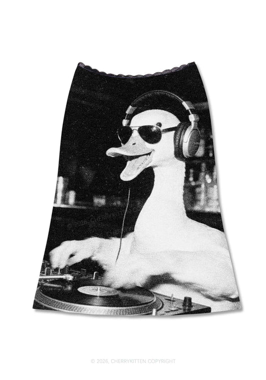 DJ Duck Spinning Records Y2K Print Midi Skirt Cherrykitten