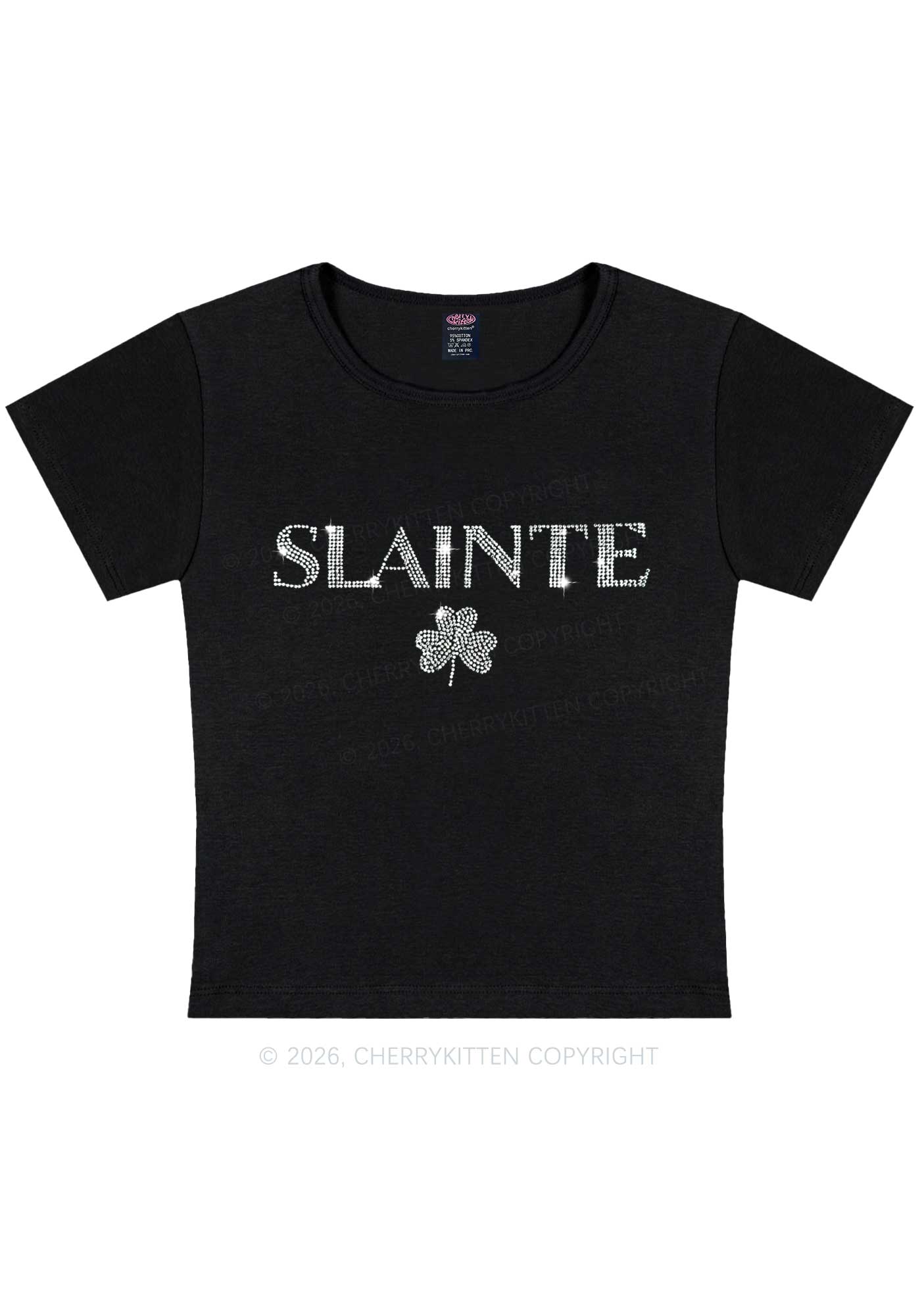 Rhinestone Slainte St Patricks Y2K Baby Tee Cherrykitten