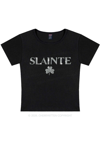 Rhinestone Slainte St Patricks Y2K Baby Tee Cherrykitten