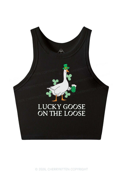 Lucky Goose On The Loose St Patricks Y2K Crop Tank Top Cherrykitten