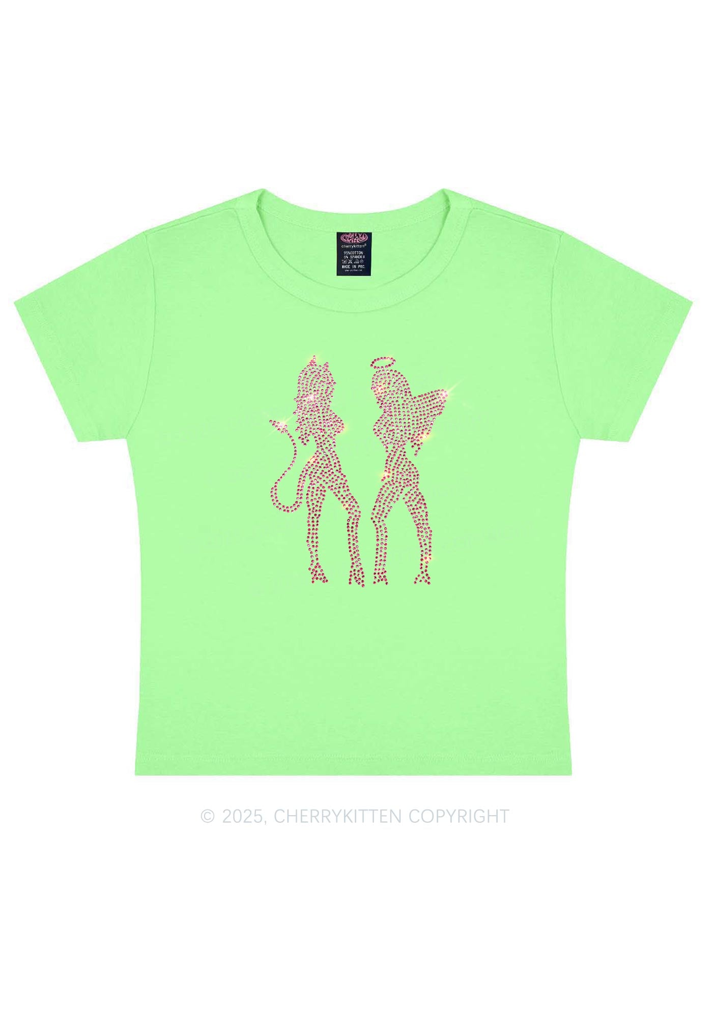 Rhinestone Dancing Girls Y2K Baby Tee Cherrykitten