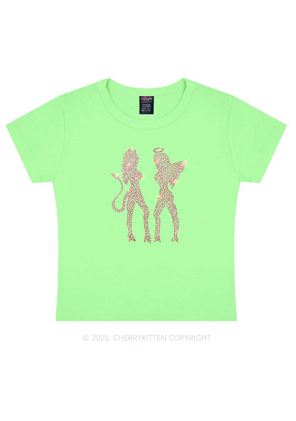Rhinestone Dancing Girls Y2K Baby Tee Cherrykitten