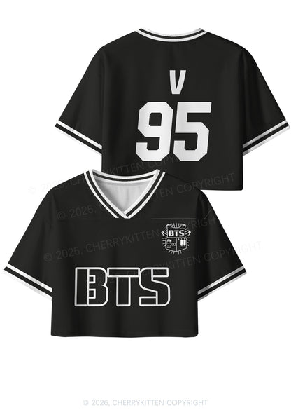 Black Kpop Boys Number Y2K Crop Sport Jersey Shirts Cherrykitten