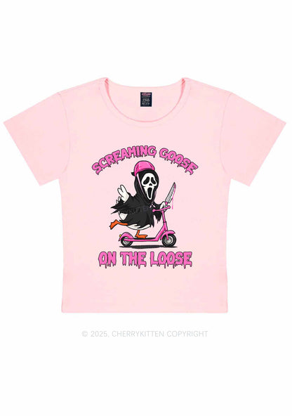 Halloween Screaming Goose On Loose Y2K Baby Tee Cherrykitten