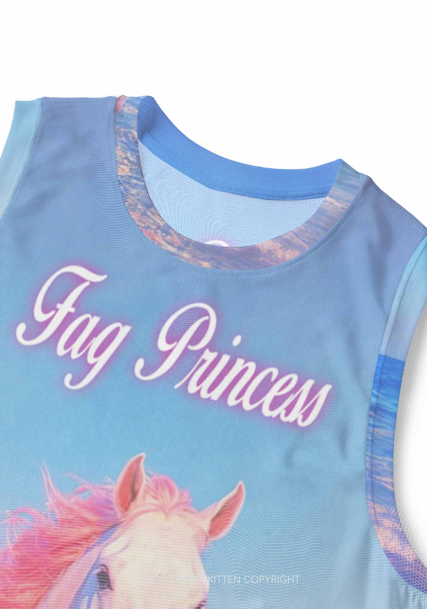 Blue Fag Princess Horse Pride Y2K Mesh Muscle Tank Cherrykitten
