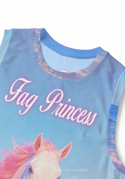 Blue Fag Princess Horse Pride Y2K Mesh Muscle Tank Cherrykitten