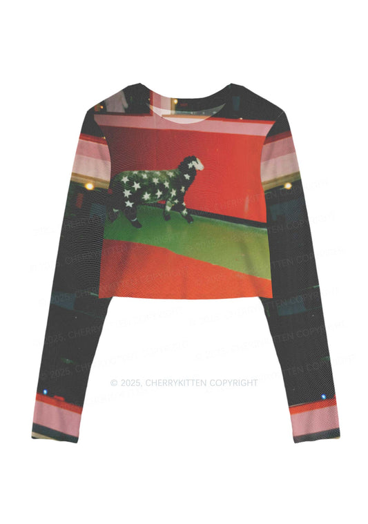 Sheep Starry Wool Y2K Mesh Long Sleeve Crop Top Cherrykitten