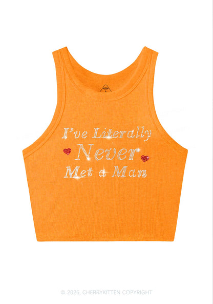 Rhinestone Never Met A Man Pride Y2K Crop Tank Top Cherrykitten