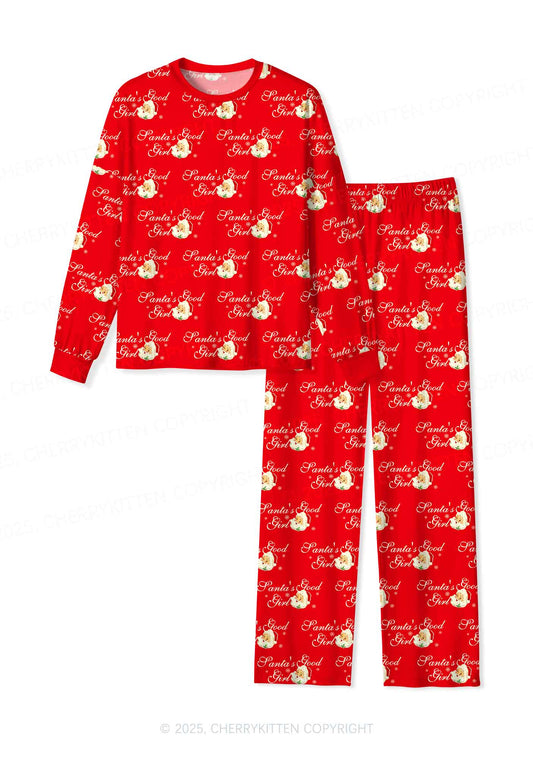 Christmas Santas Good Girl Y2K Print Long Sleeve Pajama Set Cherrykitten