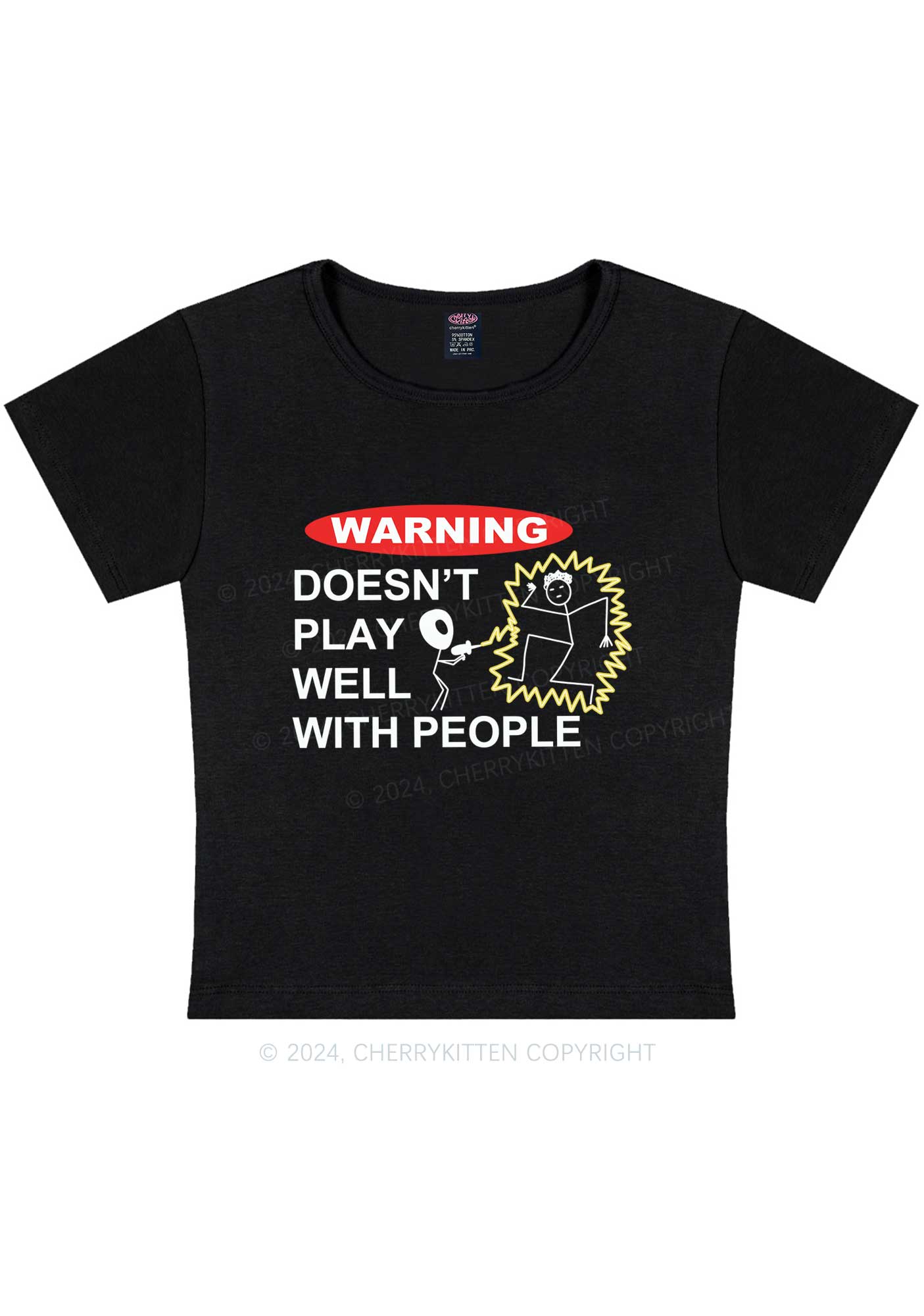 Curvy Play Warning Y2K Baby Tee Cherrykitten
