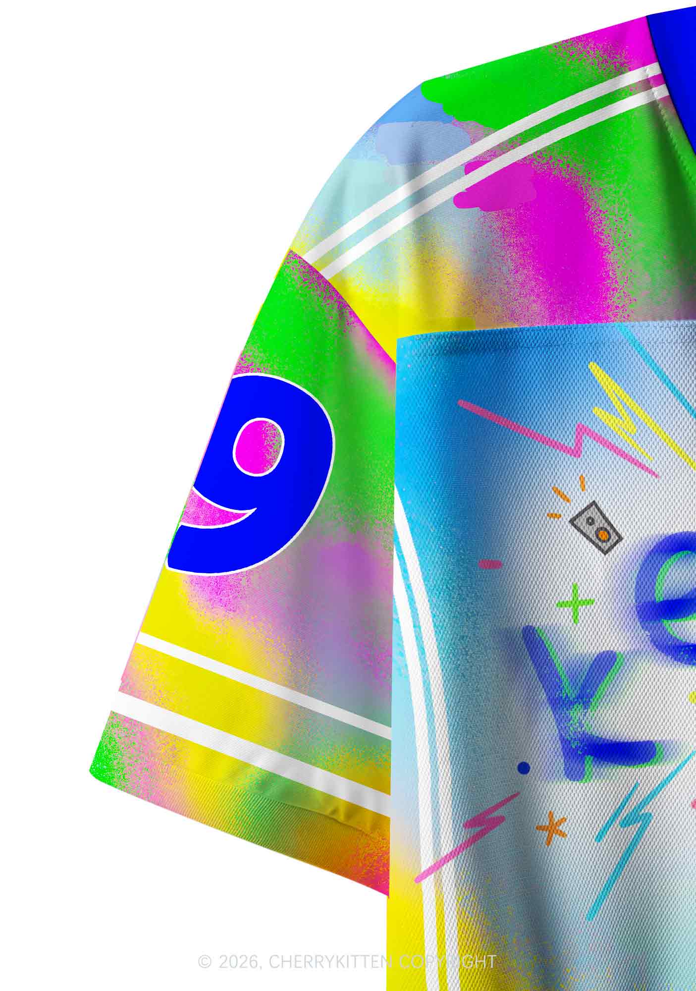 Rainbow K DJ Pony Y2K Crop Sport Jersey Shirts Cherrykitten