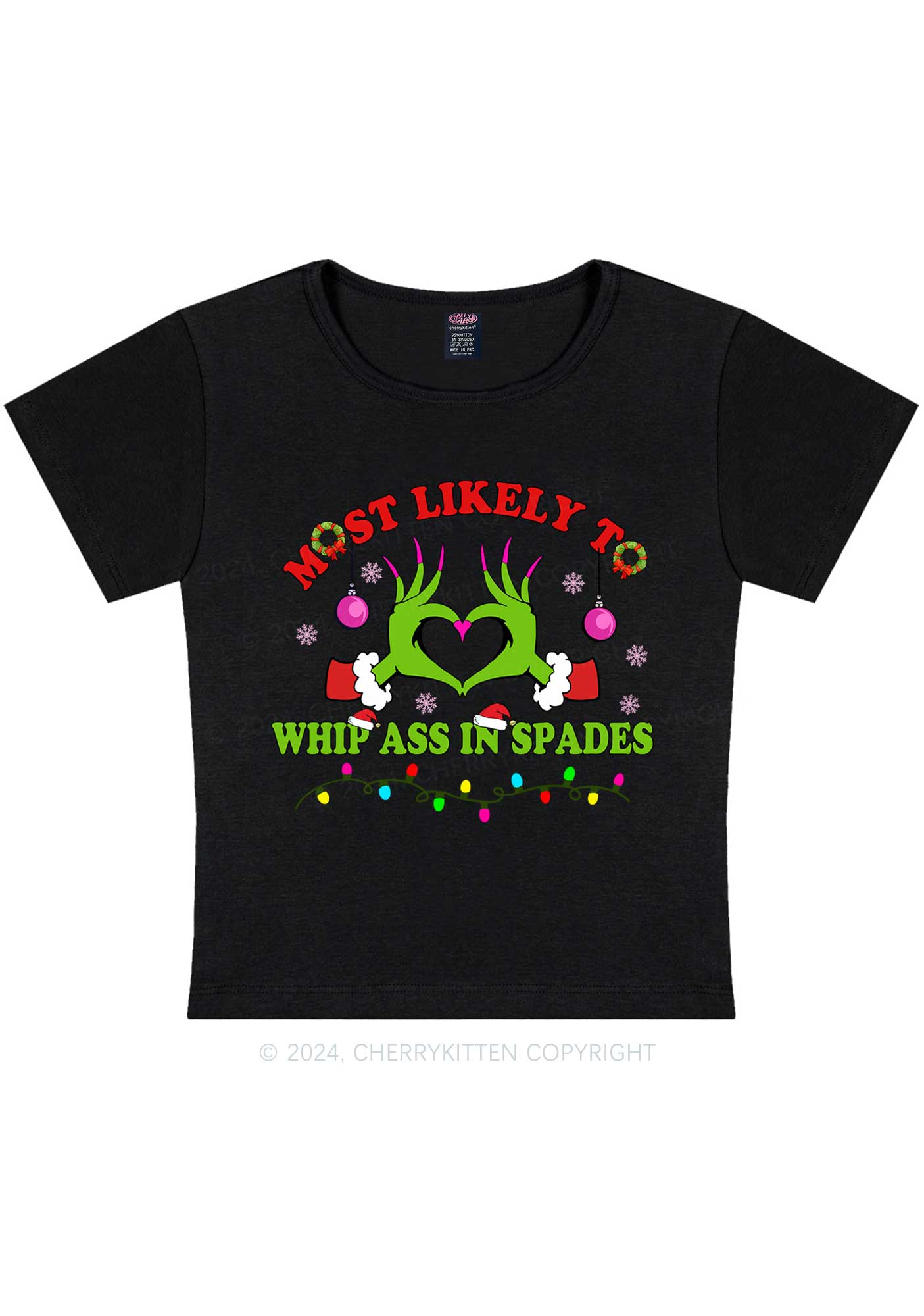 Christmas Most Likely To Custom Text Y2K Baby Tee Cherrykitten
