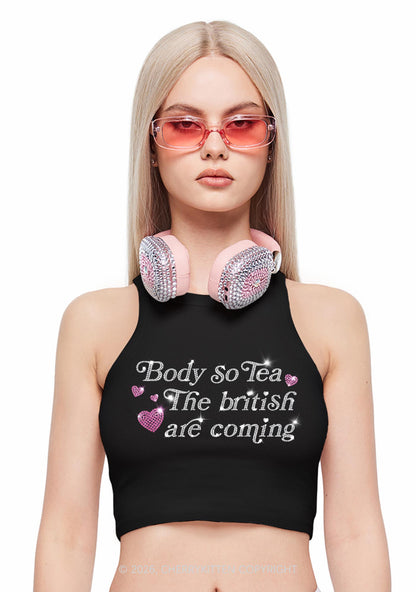Rhinestone Body So Tea Y2K Crop Tank Top Cherrykitten