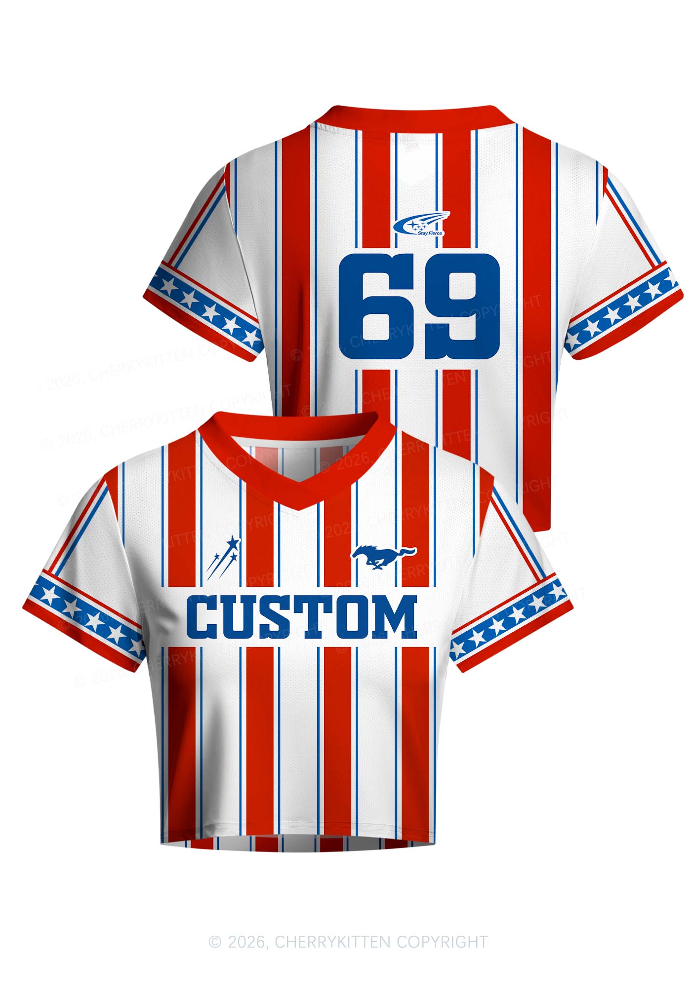 Custom Text Red White Stripes Y2K Crop Football Jersey Shirts Cherrykitten