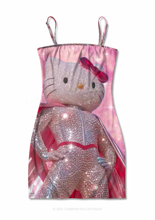 Diamond Kitten Y2K Print Slip Dress Cherrykitten