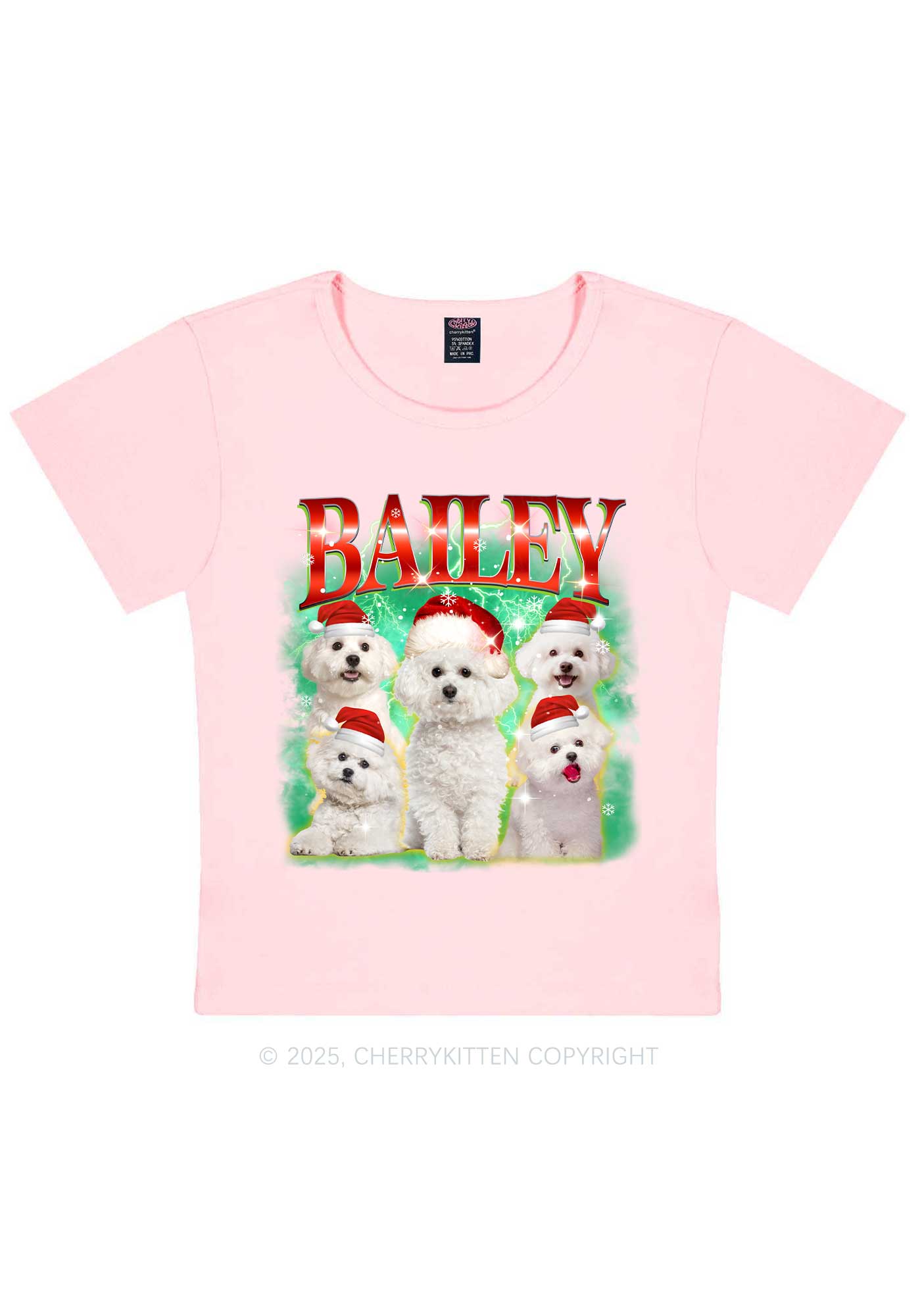 Custom Christmas Puppy Y2K Baby Tee Cherrykitten