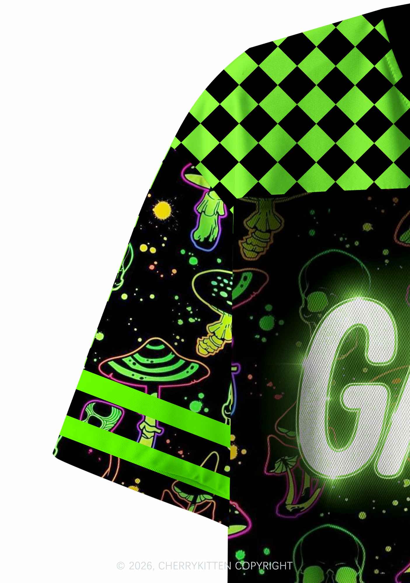 Neon Mushroom Skull Gay Raver Y2K Crop Sport Jersey Shirts Cherrykitten