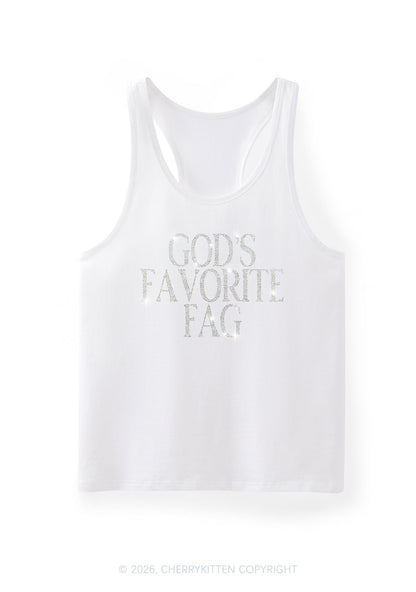 Rhinestone Gods Favorite Fag Pride Y2K Men Racerback Tank Top Cherrykitten