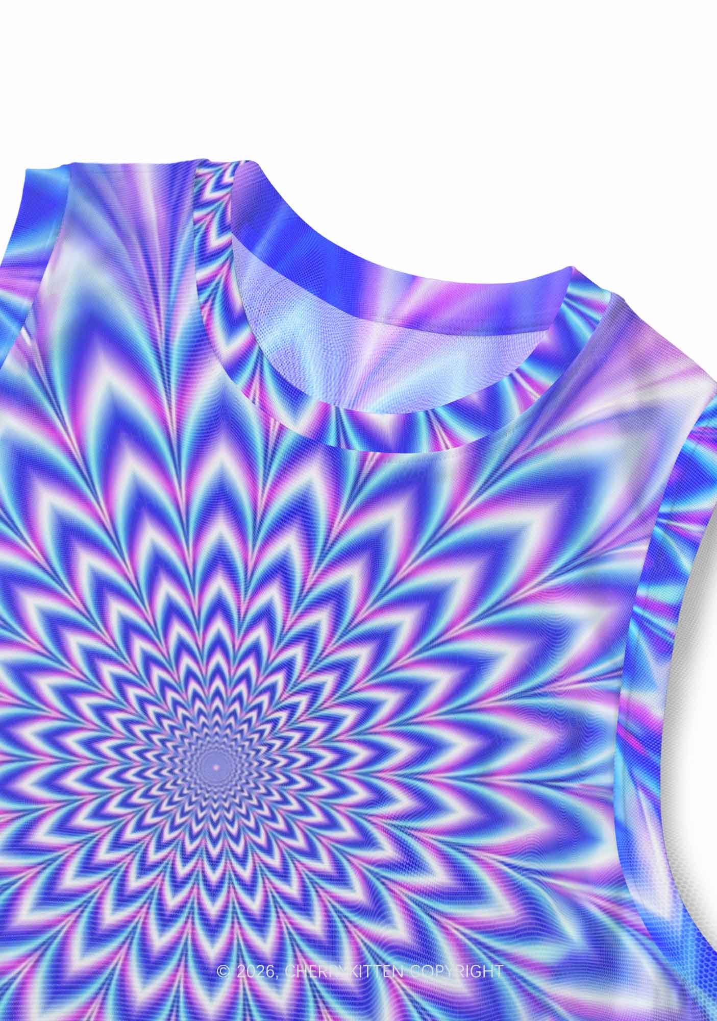 Blue Vortex Optical Illusion Y2K Mesh Muscle Tank Cherrykitten