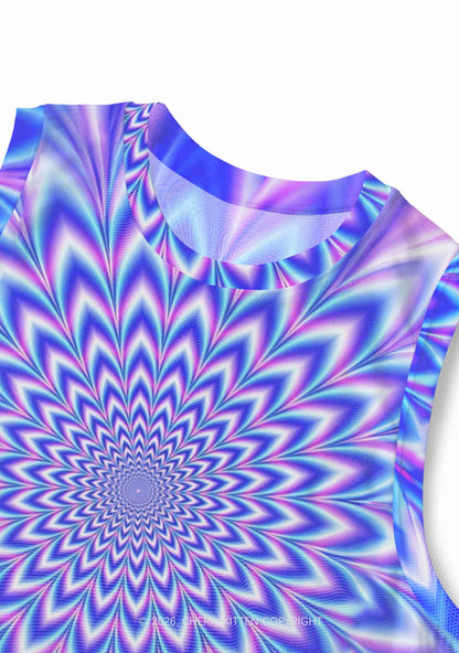 Blue Vortex Optical Illusion Y2K Mesh Muscle Tank Cherrykitten