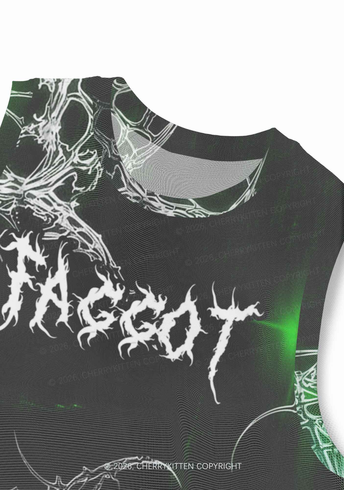 Green Gothic Faggot Pride Y2K Mesh Muscle Tank Cherrykitten