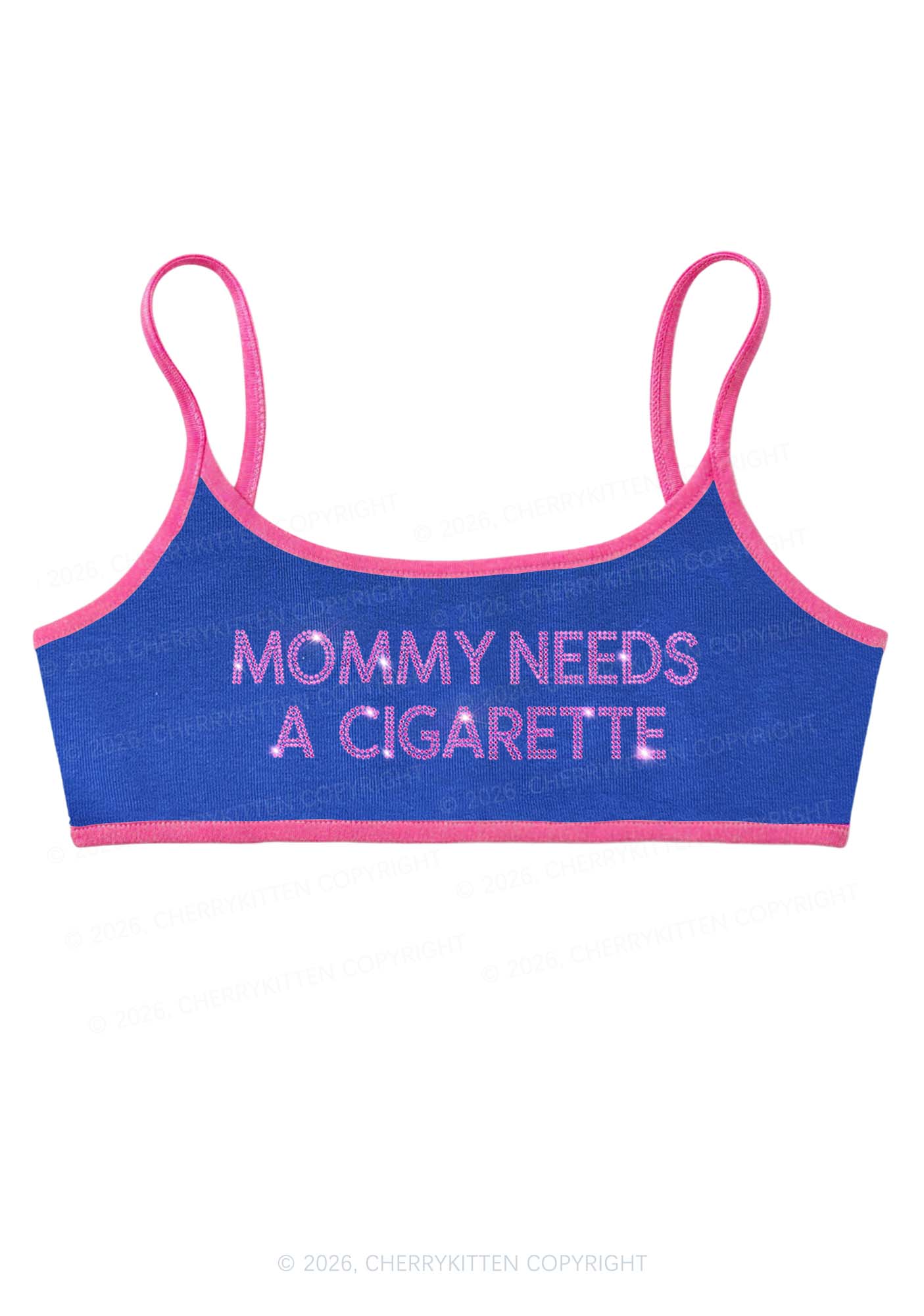 Rhinestone Mommy Needs Cigarette Y2K Super Crop Cami Cherrykitten