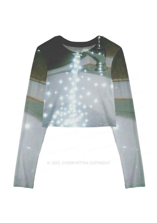 Starry Stream Y2K Mesh Long Sleeve Crop Top Cherrykitten