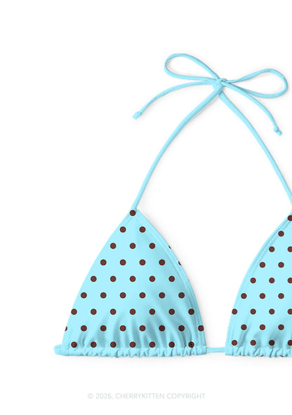 Brown Dots On Blue Y2K Print Bikini Set Cherrykitten
