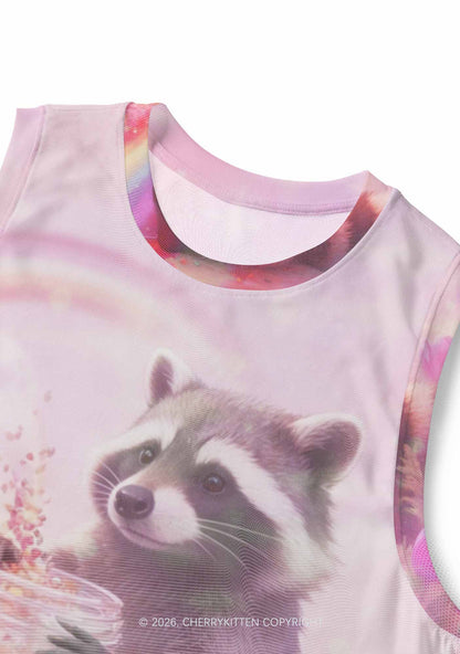 Rainbow Raccoon Pride Y2K Mesh Muscle Tank Cherrykitten