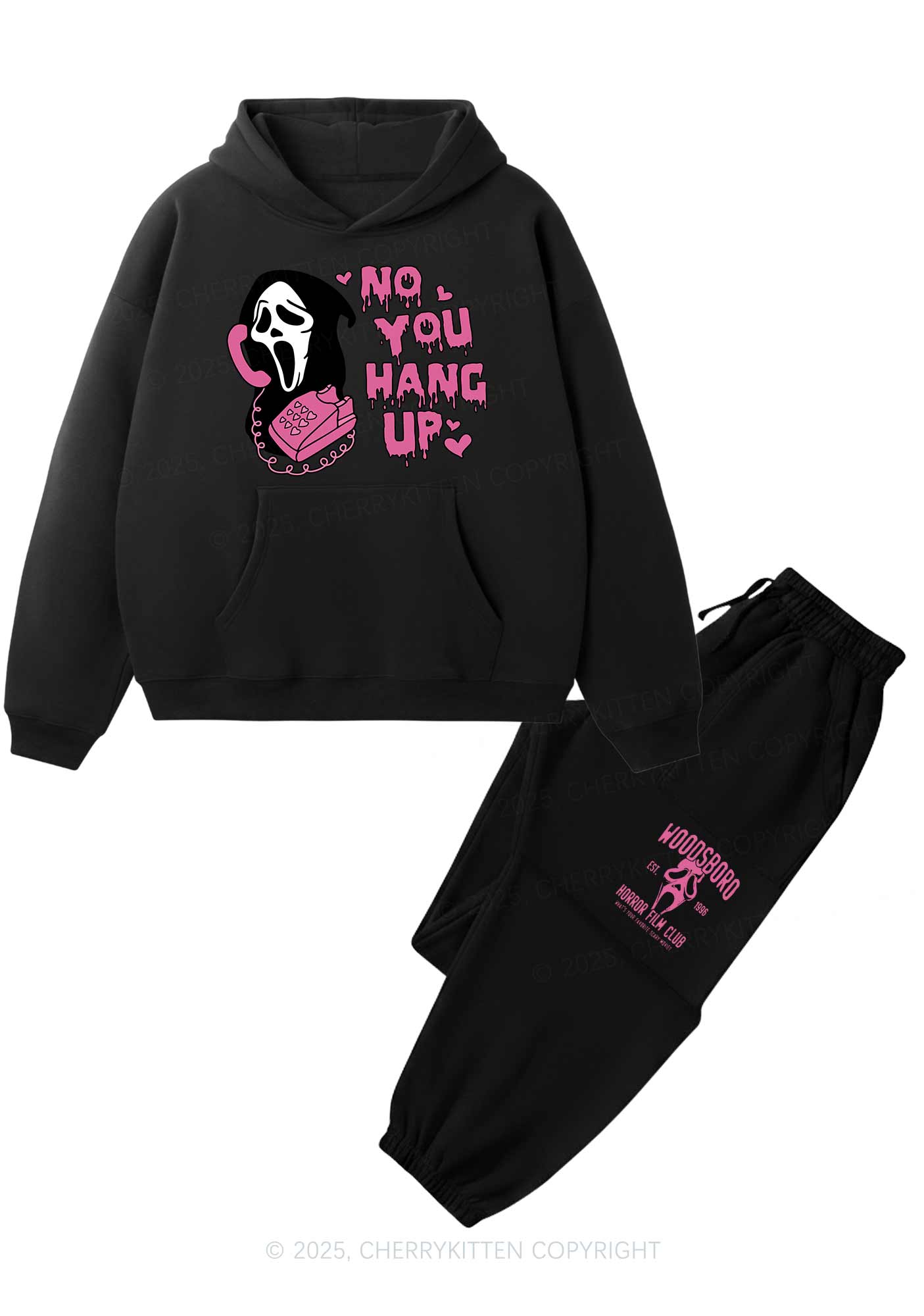 Halloween No You Hang Up Y2K Fleece Hoodie Set Cherrykitten