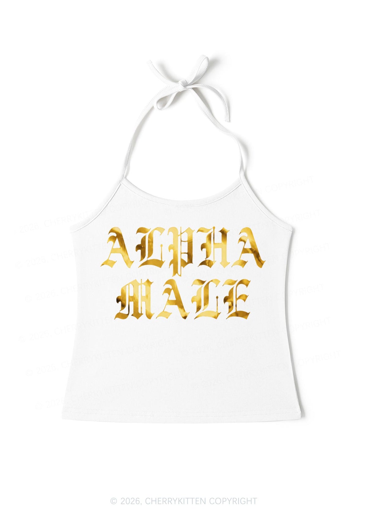 Alpha Male Silver Foil Printed Y2K Halter Neck Cami Cherrykitten