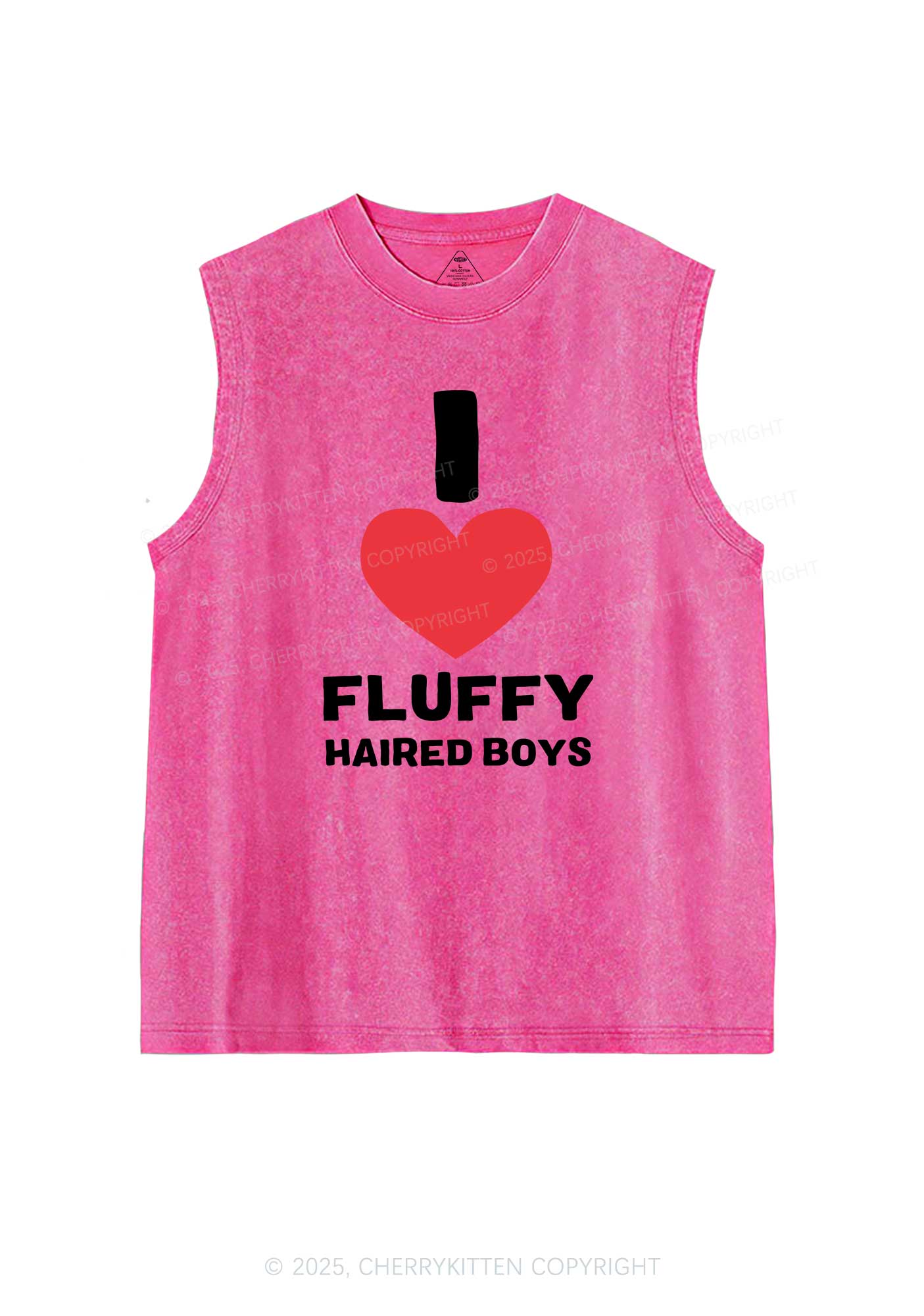 I Love Fluffy Haired Boys Y2K Washed Muscle Tank Cherrykitten