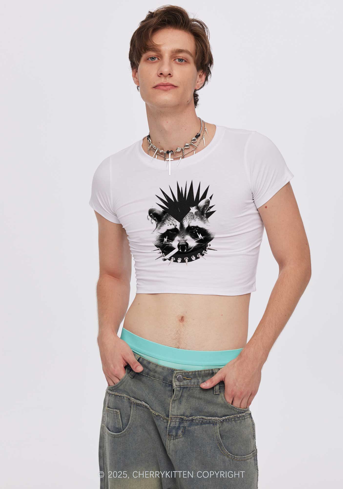 Punk Raccoon Y2K Baby Tee Cherrykitten