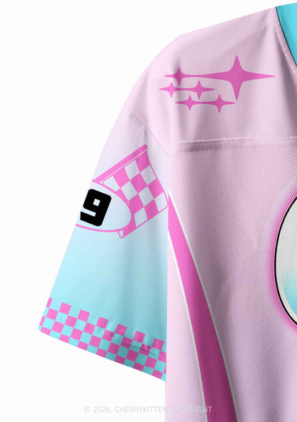 Cxxt Pink Sports Car Y2K Crop Sport Jersey Shirts Cherrykitten