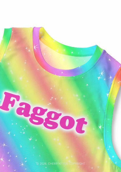Rainbow Slide Faggot Pride Y2K Mesh Muscle Tank Cherrykitten