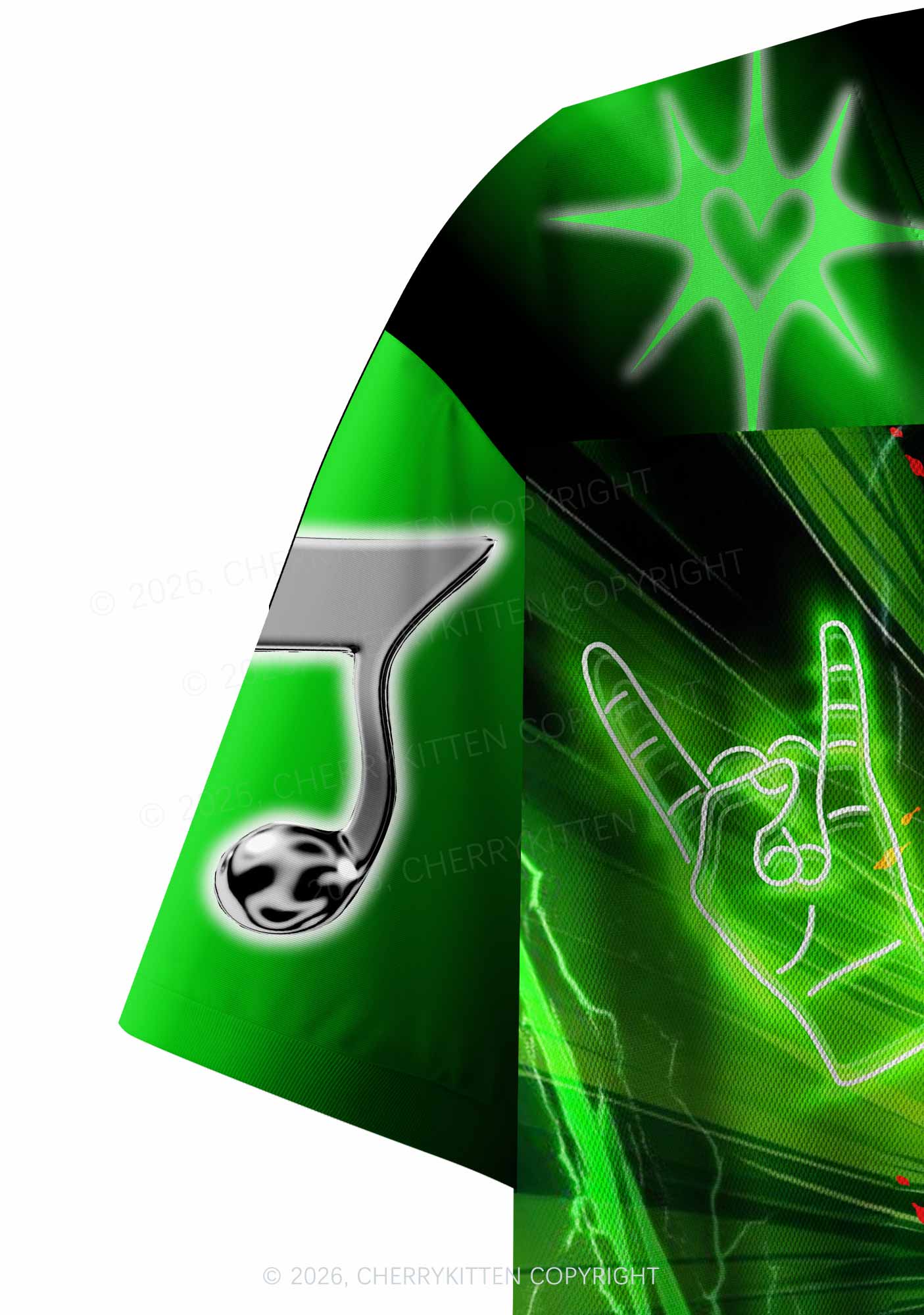 Green DnB Lightning Rock Y2K Crop Sport Jersey Shirts Cherrykitten