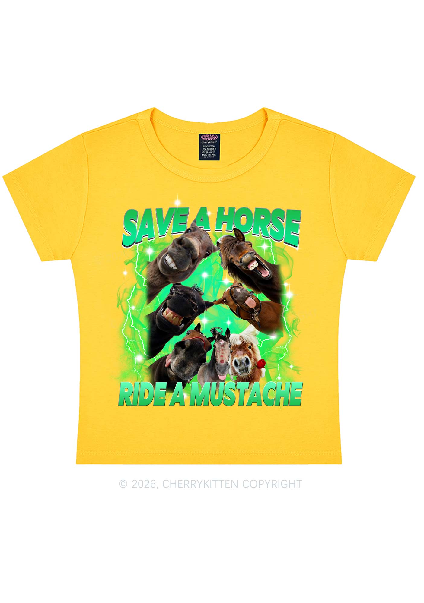 Save Horse Ride Mustache Y2K Baby Tee Cherrykitten