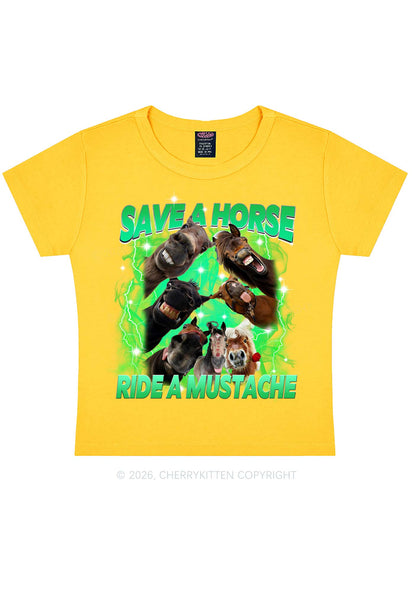 Save Horse Ride Mustache Y2K Baby Tee Cherrykitten