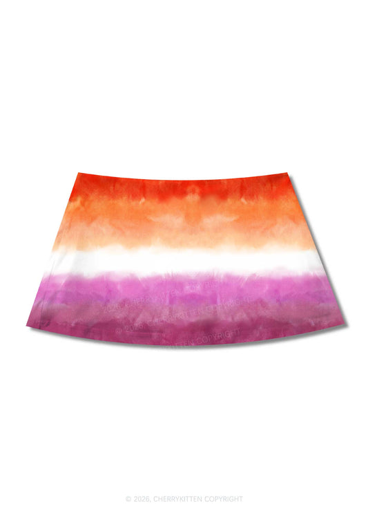 Lesbian Flag Pride Y2K Print Mini Skirt Cherrykitten