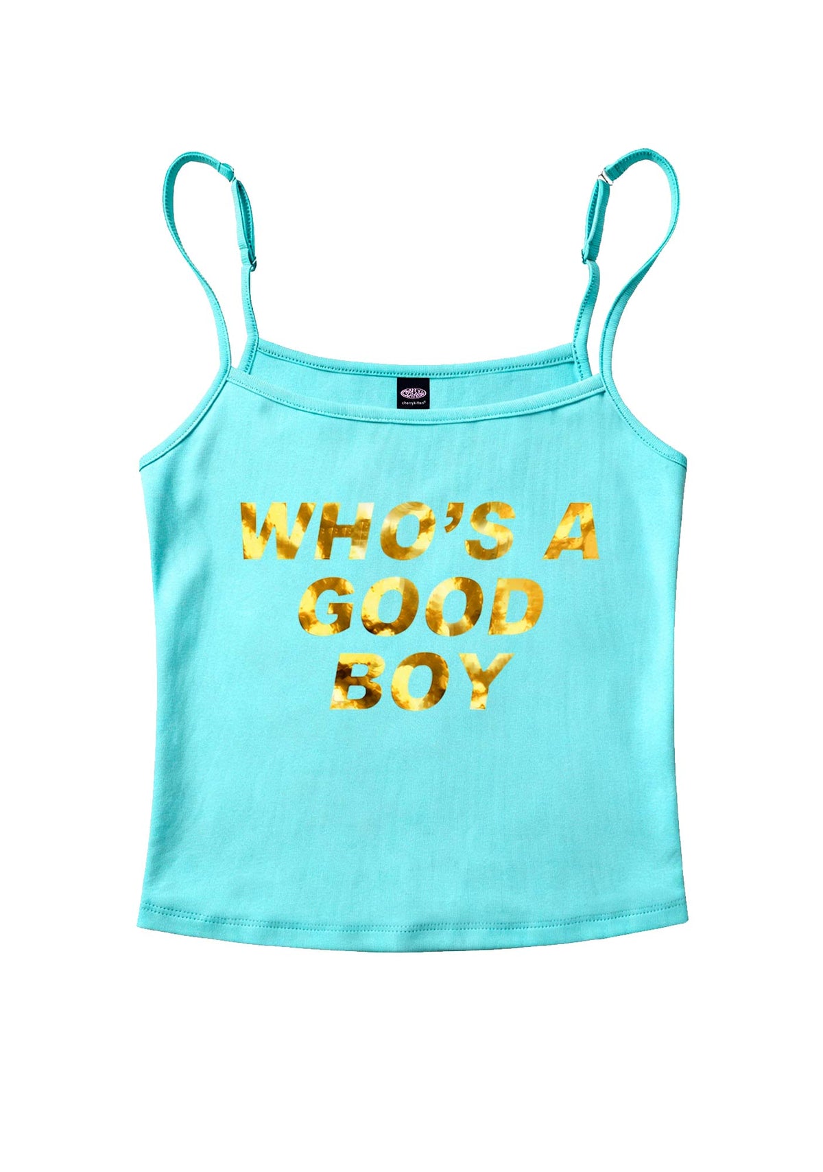 Whos A Good Boy Silver Foil Printed Y2K Spaghetti Strap Cami Cherrykitten
