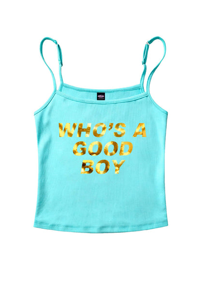 Whos A Good Boy Silver Foil Printed Y2K Spaghetti Strap Cami Cherrykitten