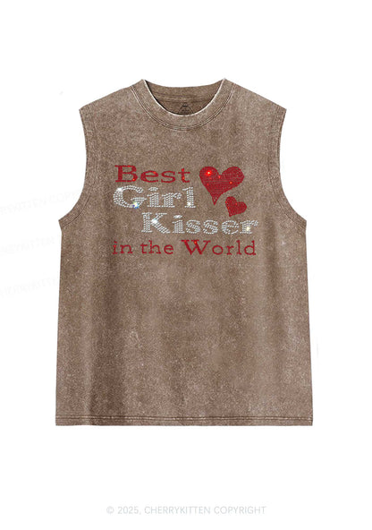 Rhinestone Best Girl Kisser Pride Y2K Washed Muscle Tank Cherrykitten