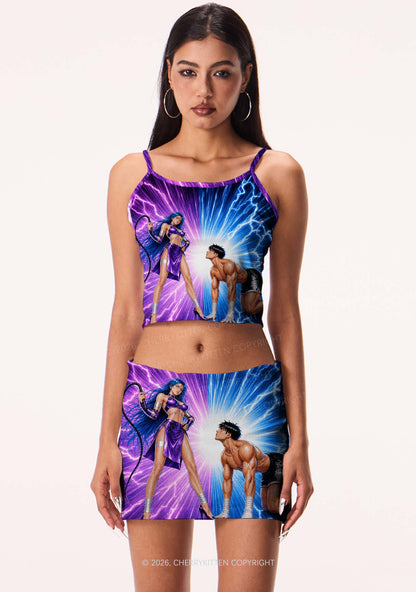 Purple Lightning S Male Y2K Print Mini Skirt Cherrykitten