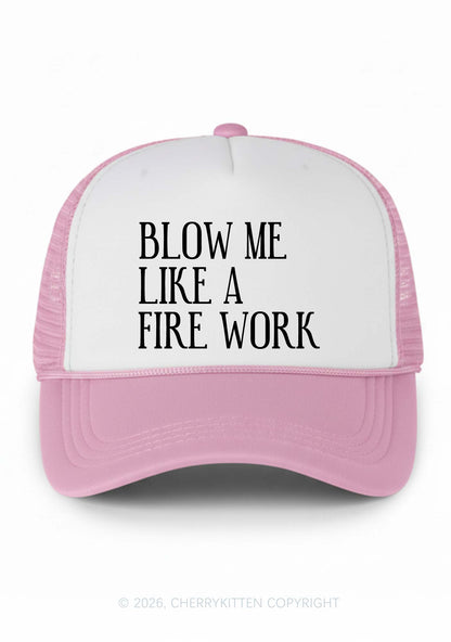 Blow Me Like Fire Work Y2K Colorblock Trucker Hat Cherrykitten