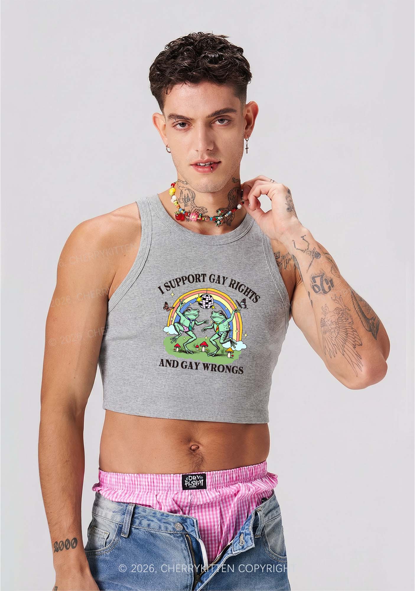 I Support Gay Rights Disco Frogs Y2K Crop Tank Top Cherrykitten
