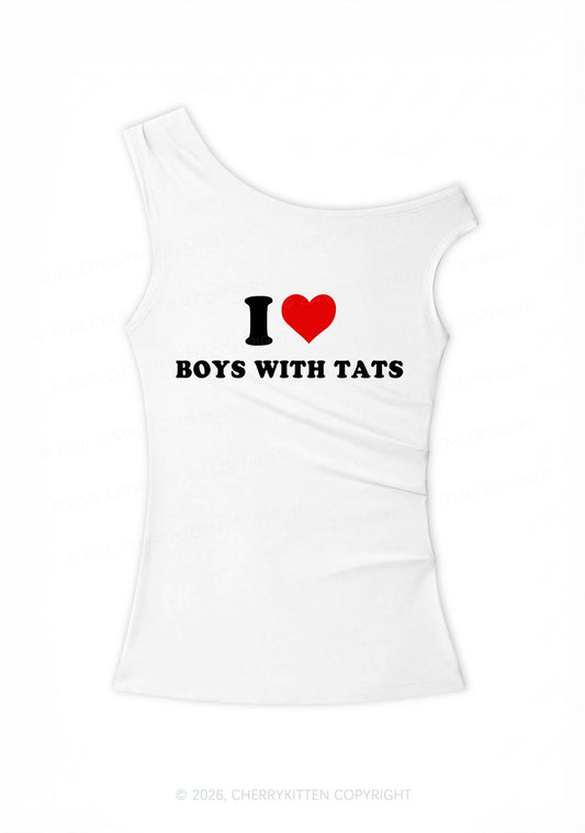 I Love Boys With Tats Y2K Off Shoulder Tank Top Cherrykitten