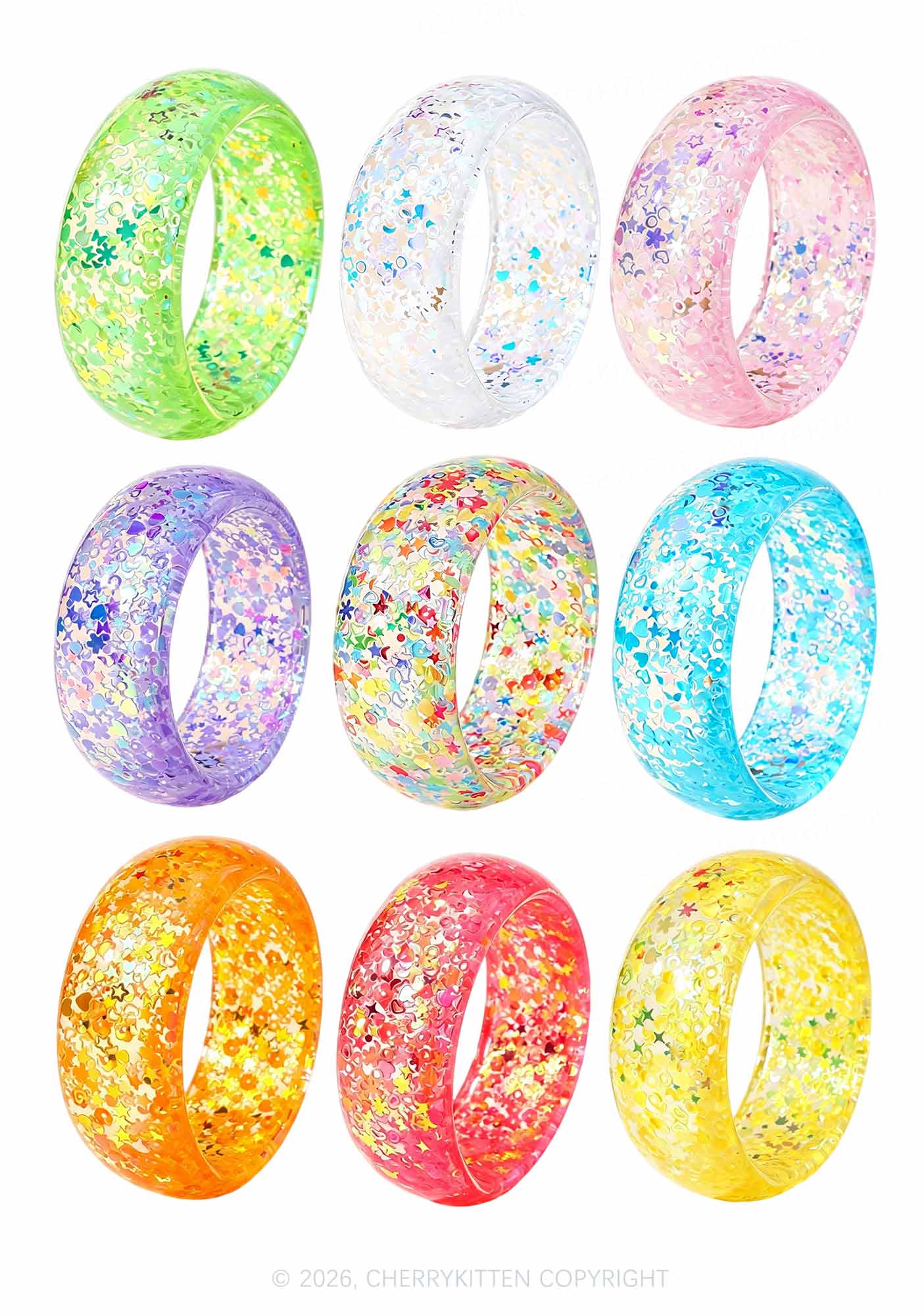 Glitter Sequins Jelly Color Y2K Cuff Bangle Cherrykitten