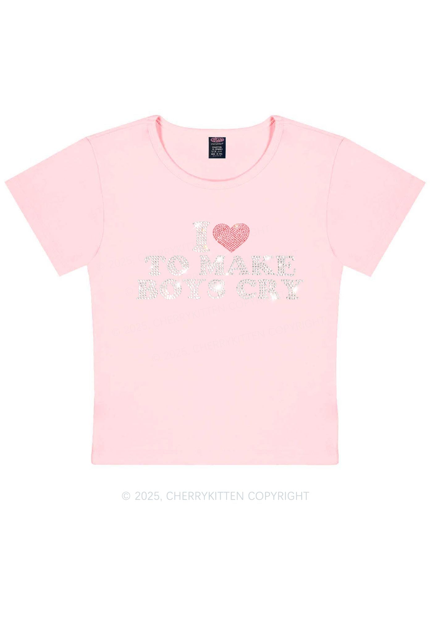 Rhinestone Love To Make Boys Cry Y2K Baby Tee Cherrykitten