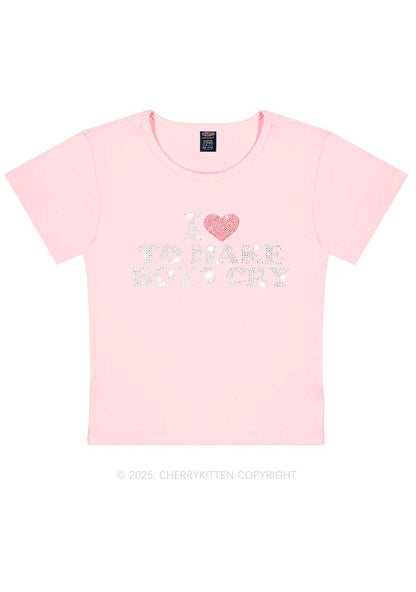 Rhinestone Love To Make Boys Cry Y2K Baby Tee Cherrykitten