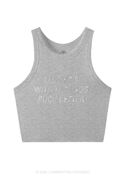 Rhinestone Lesbians With Tattoos Fxxk Better Pride Y2K Crop Tank Top Cherrykitten